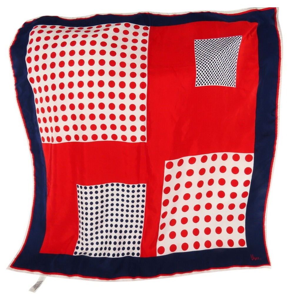 Vintage VERA VERESA SCARF Red White Navy Blue POLKA-DOT COLORBLOCK Square 27"